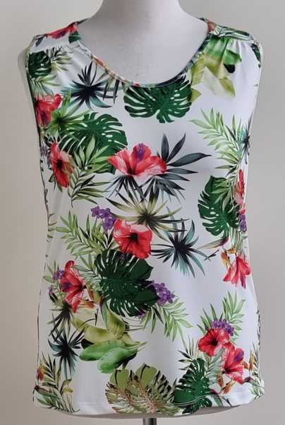 PTC witte stretchy top met bloemen prints mt. XXL