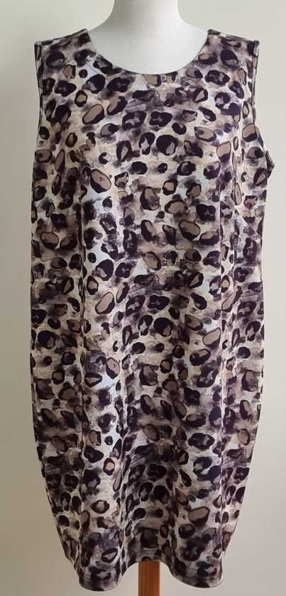 Ophilia beige/grijze jurk met print mt. 52 (5)