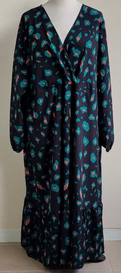 Shein Curve zwarte lange jurk met prints mt. 52 (4XL) NW