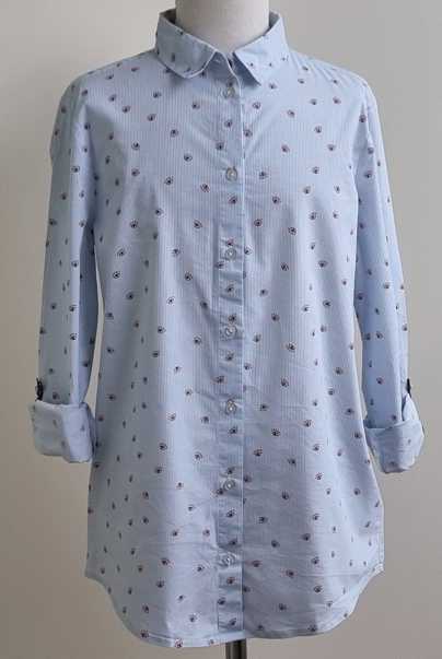 Bel&Bo lichtblauw/wit gestreepte blouse met print mt. 164